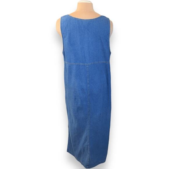 Vintage 90s Boston Classics Denim Jumper Dress Plus Size 16W Blue Jean Pocket - Picture 4 of 11